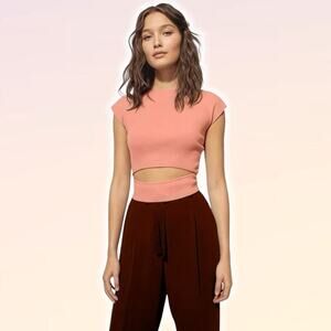 WILFRED Aritzia Yacine Cut-Out Knit Top Sz XS Peach Coral